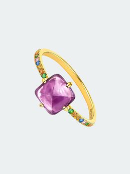 Bague améthyste et saphirs argent plaqué or , J04823-02-AM-MULTI,hi-res