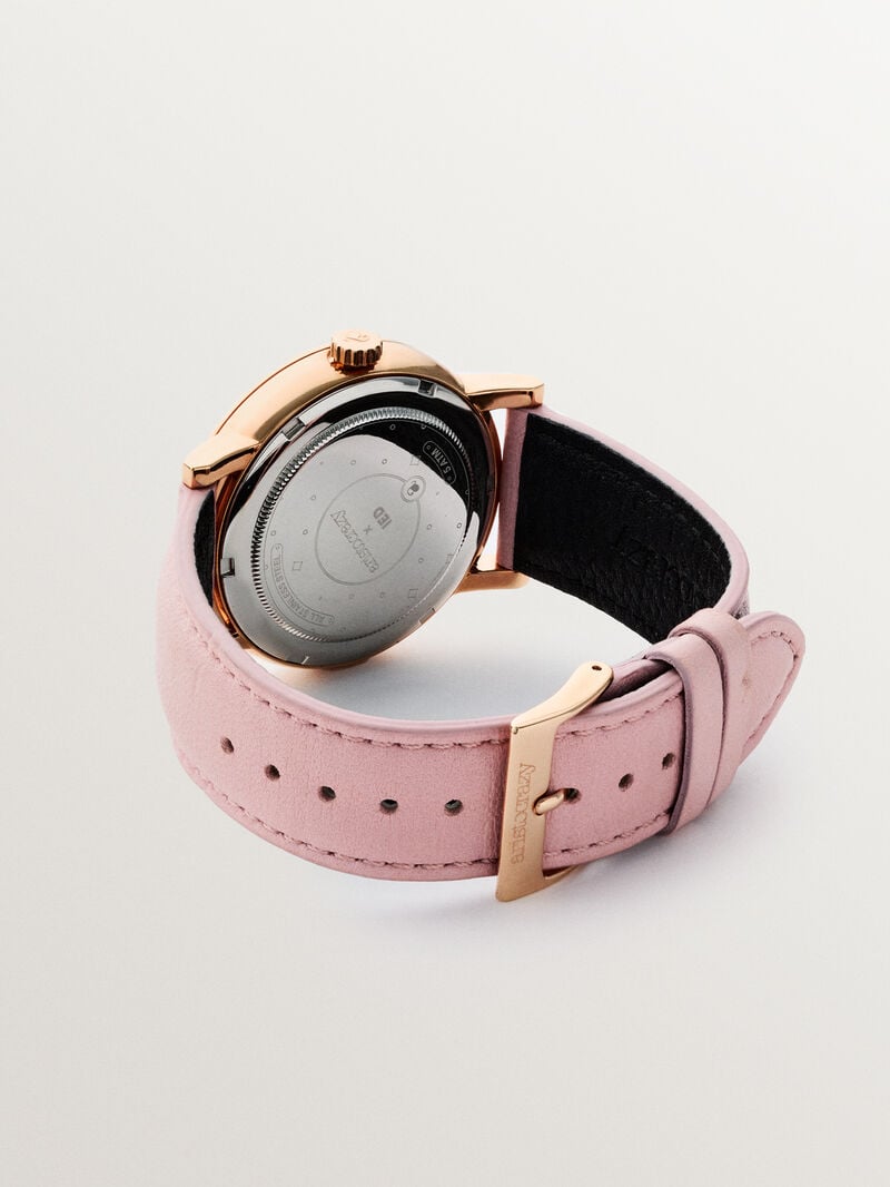 Watercolors watch with pink leather strap and multicolor marble effect dial image number 3
