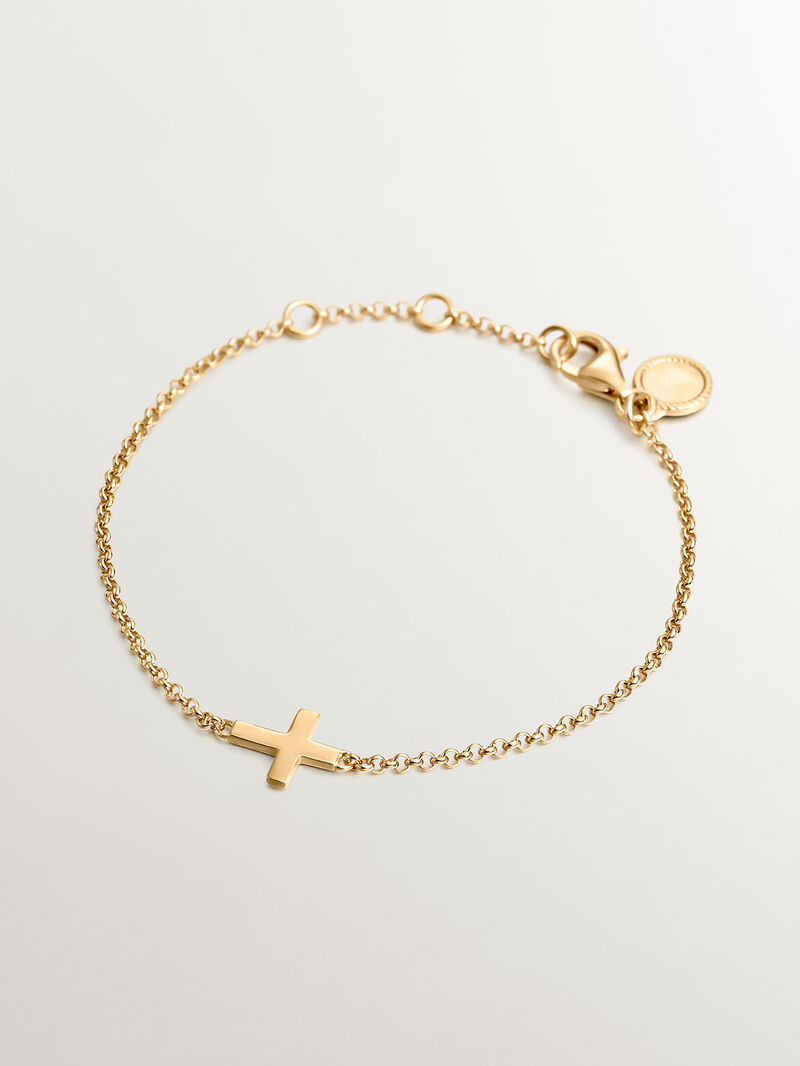 925 Silver bracelet bathed in 18K yellow gold with cross image number 0