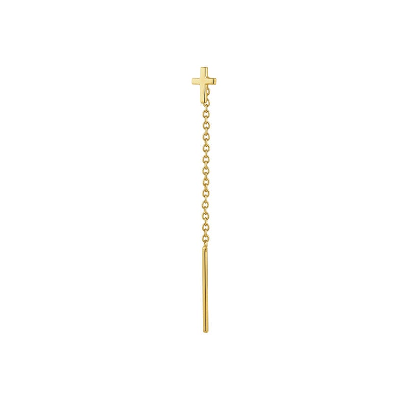 Gold-plated silver cross earring with chain , J04874-02-H, hi-res