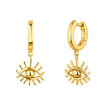 Gold plated silver eye hoop earrings , J04866-02,hi-res
