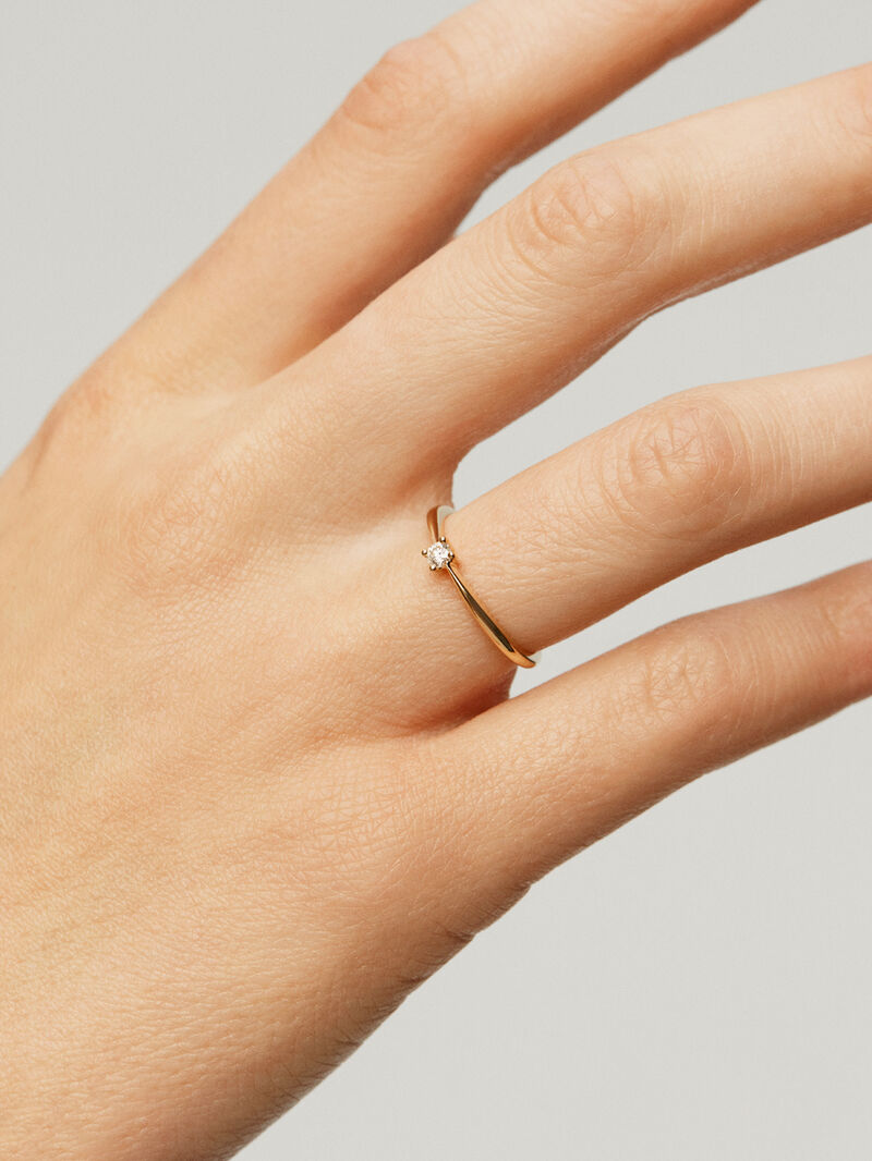 18K yellow gold ring with brilliant cut diamond image number 1