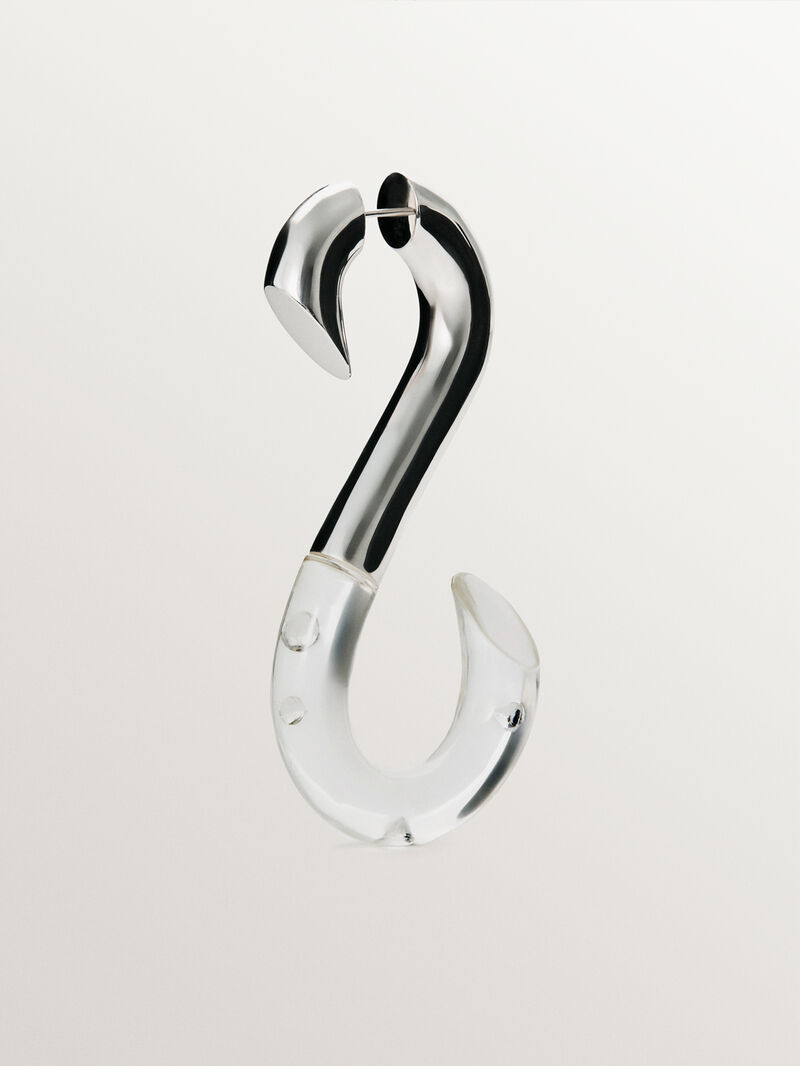Individual 925 silver earring with zircons suspended in resin image number 0