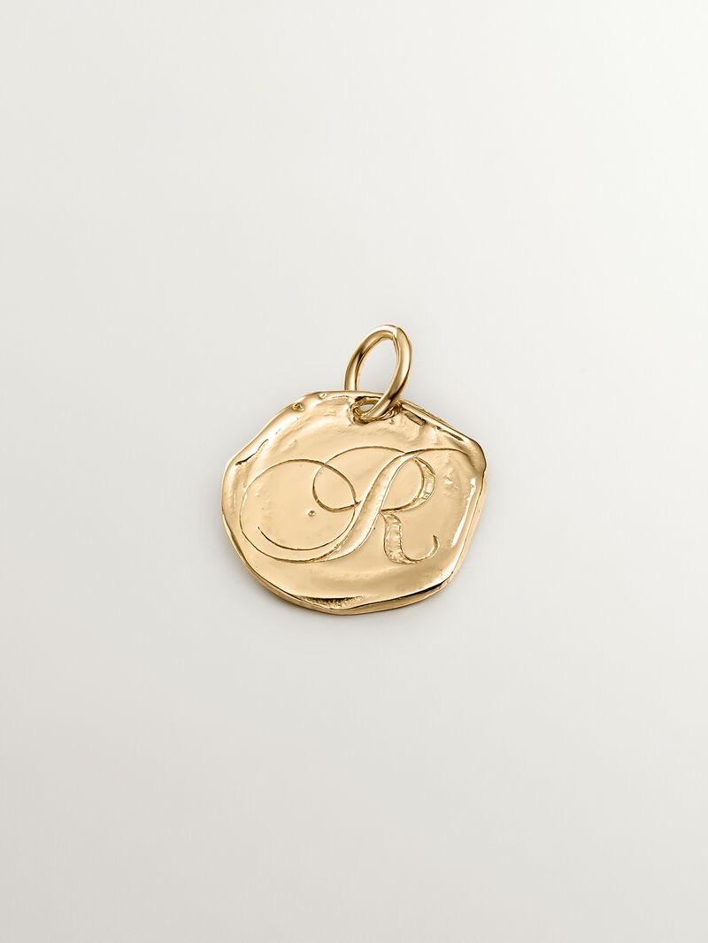Handcrafted 925 silver charm bathed in 18K yellow gold with initial R. image number 0