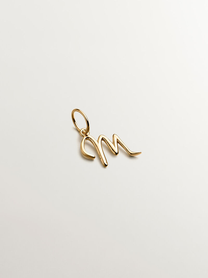 925 Silver charm dipped in 18K yellow gold with initial M. image number 0