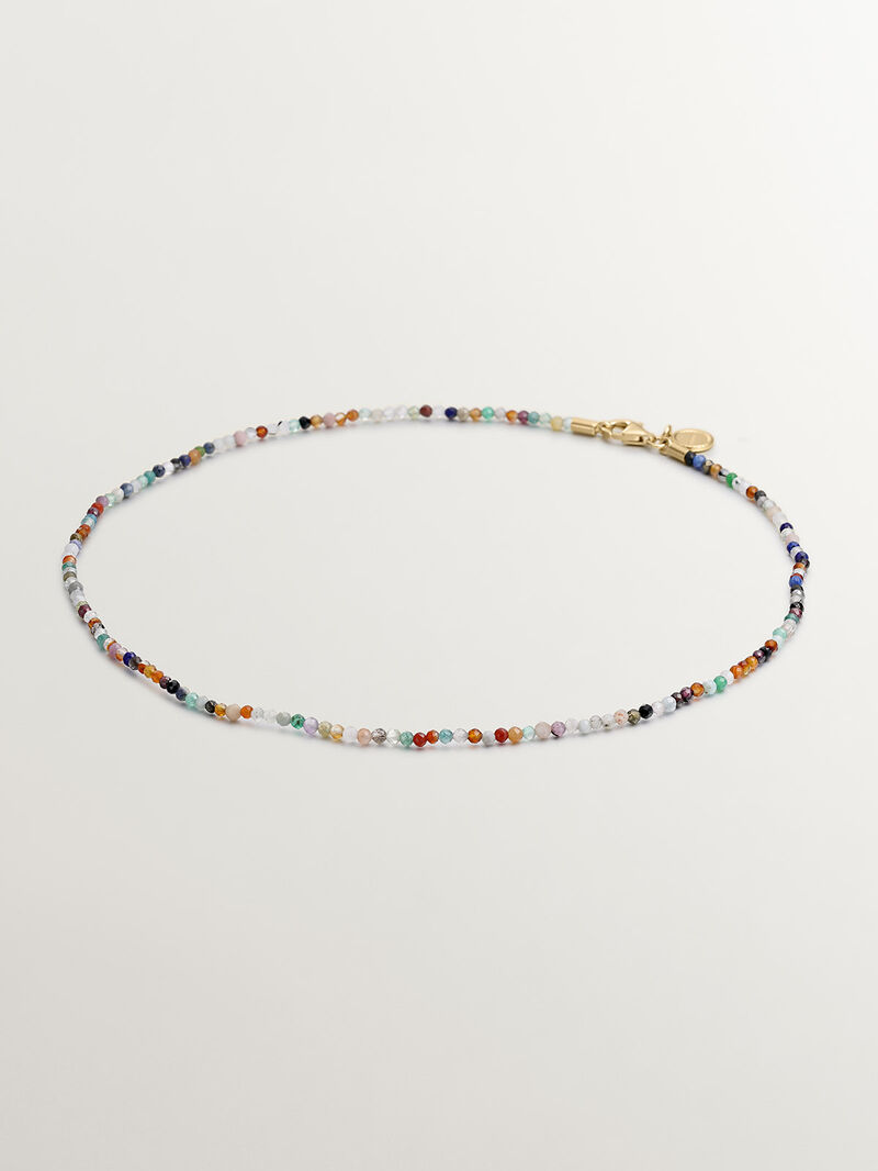 925 Silver necklace bathed in 18K yellow gold with multicolor precious stone beads. image number 0