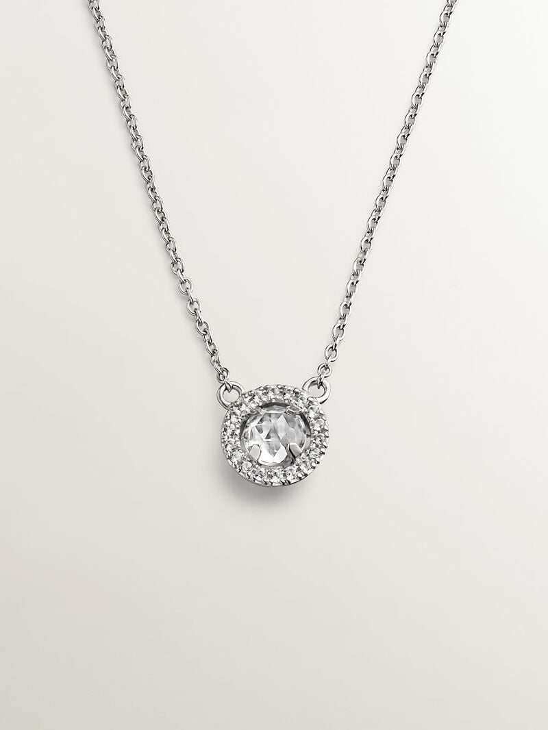 925 Silver Pendant with white topaz and border of white sapphires. image number 0