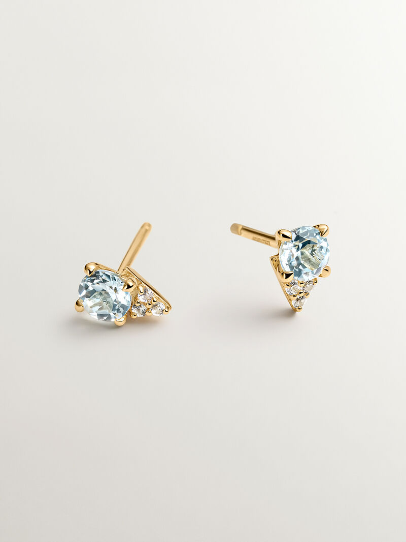 925 Silver earrings bathed in 18K yellow gold with sky blue topaz and white sapphires. image number 2