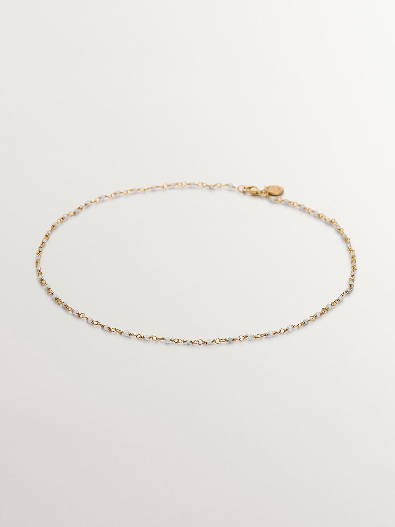 925 Silver chain bathed in 18K yellow gold with aquamarine beads image number 0