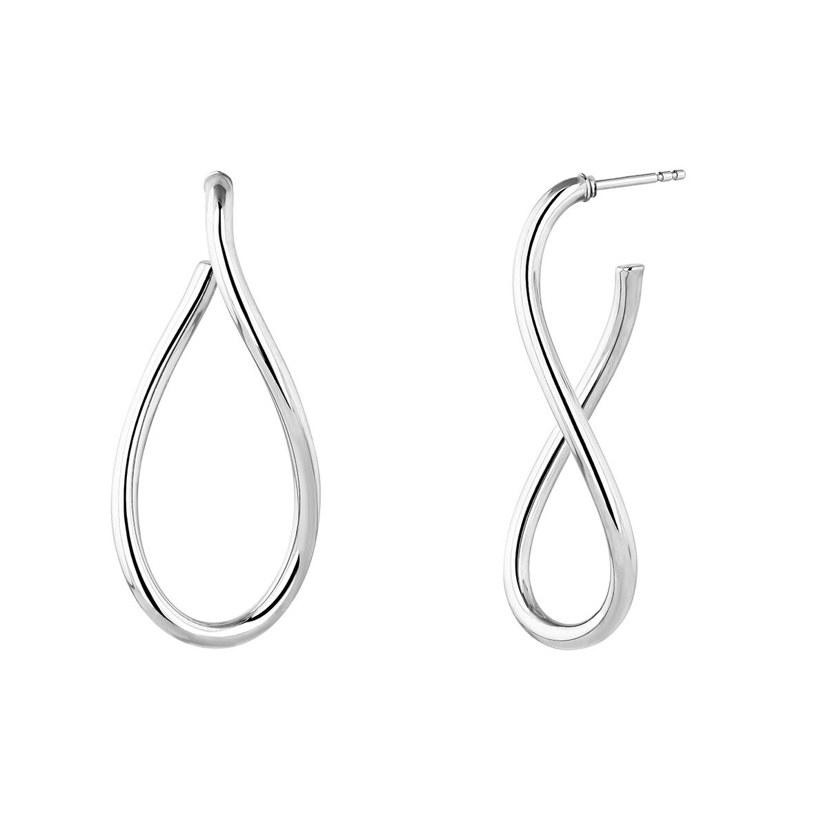 Large thin wavy hoop earrings in silver, J05136-01, hi-res