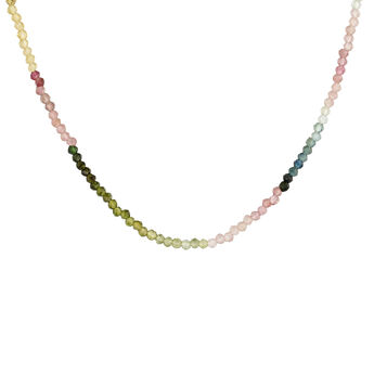 Necklace in 18k yellow gold-plated silver with multicoloured tourmaline beads, J05263-02-TU,hi-res