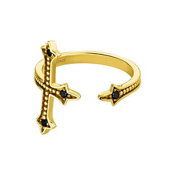 Gold plated open cross ring with spinels , J04226-02-BSN,hi-res