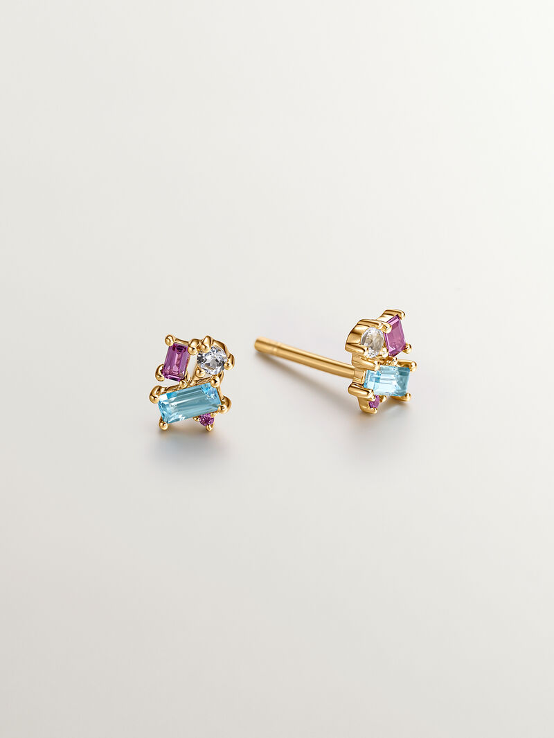 18K yellow gold plated 925 silver earrings with blue topazes image number 0