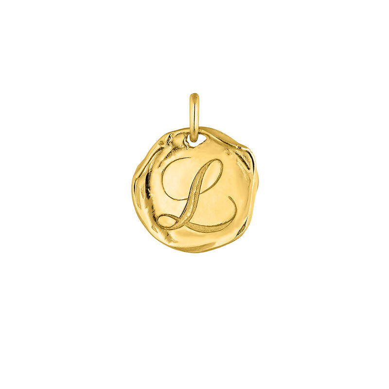 Charm medalla inicial L artesanal plata recubierta oro , J04641-02-L, hi-res