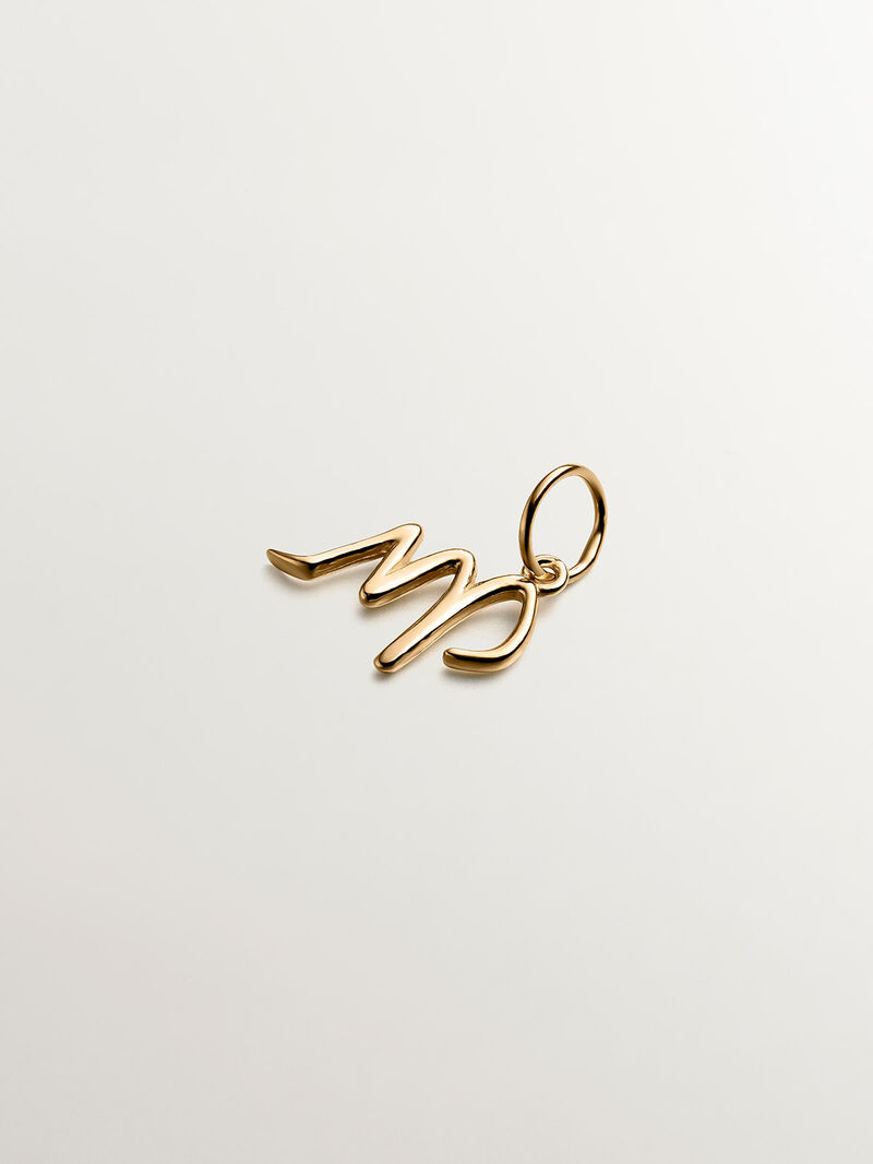 925 Silver charm dipped in 18K yellow gold with initial M. image number 2