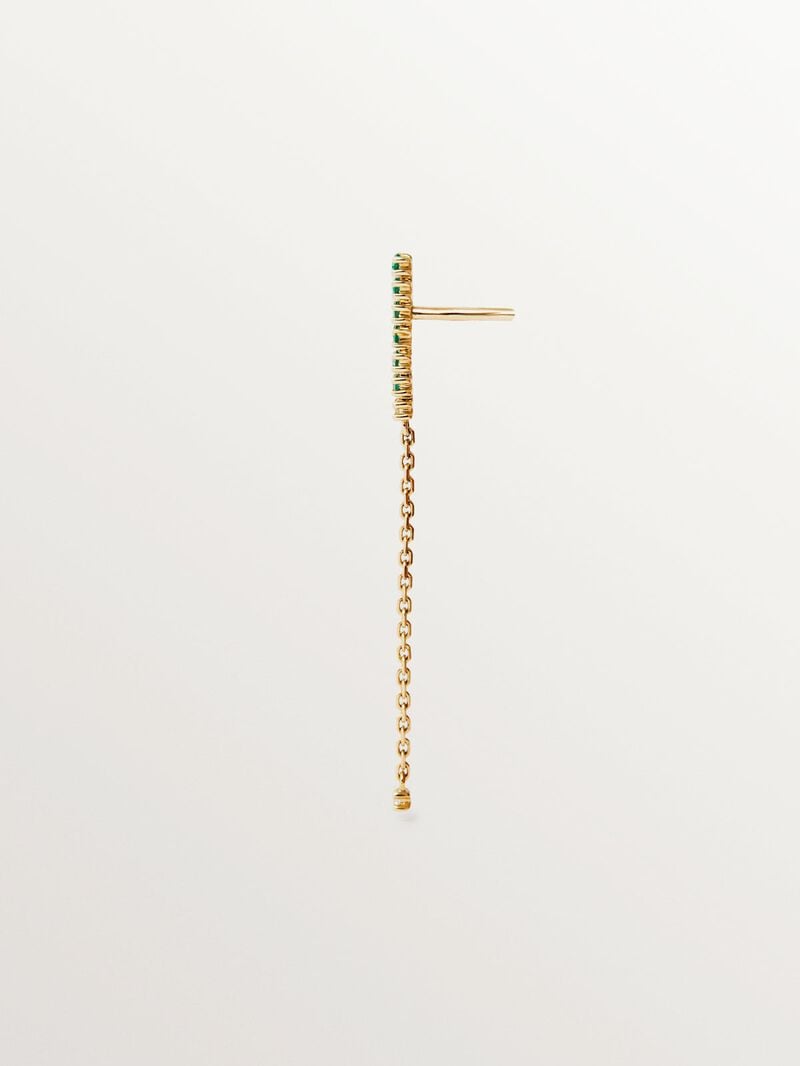 Long individual 9K yellow gold earring with emeralds and diamonds image number 2