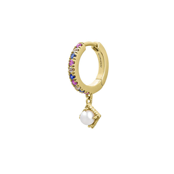 9K sapphires and pearl hoop earring , J04896-02-WP-MULTI-H,hi-res