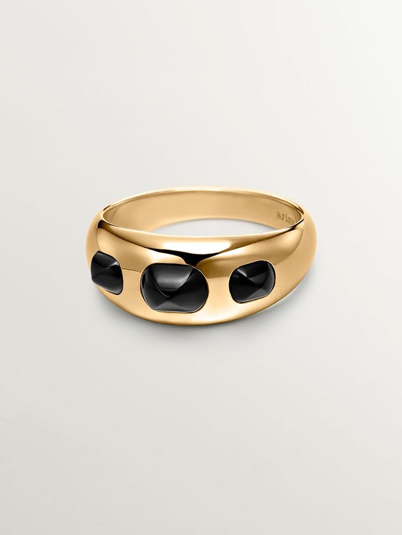 925 silver ring bathed in 18k yellow gold with black ónix image number 2