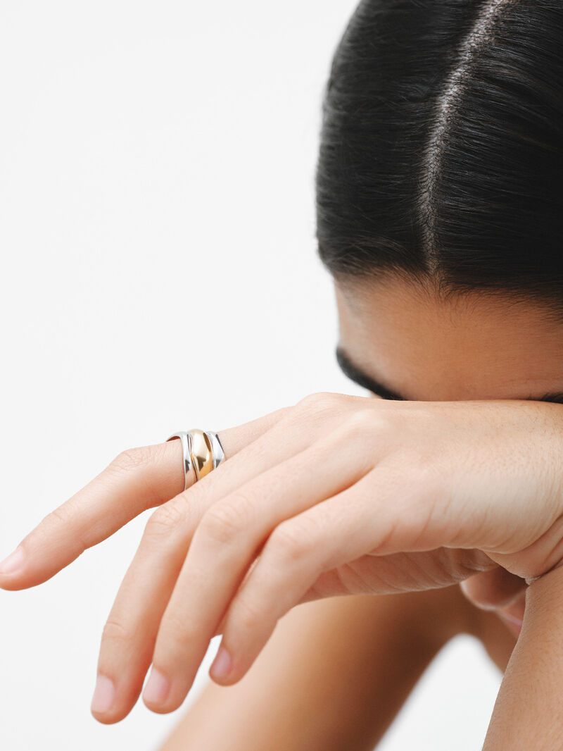 Bicolor triple ring made of 925 silver and 925 silver bathed in 18K yellow gold. image number 3