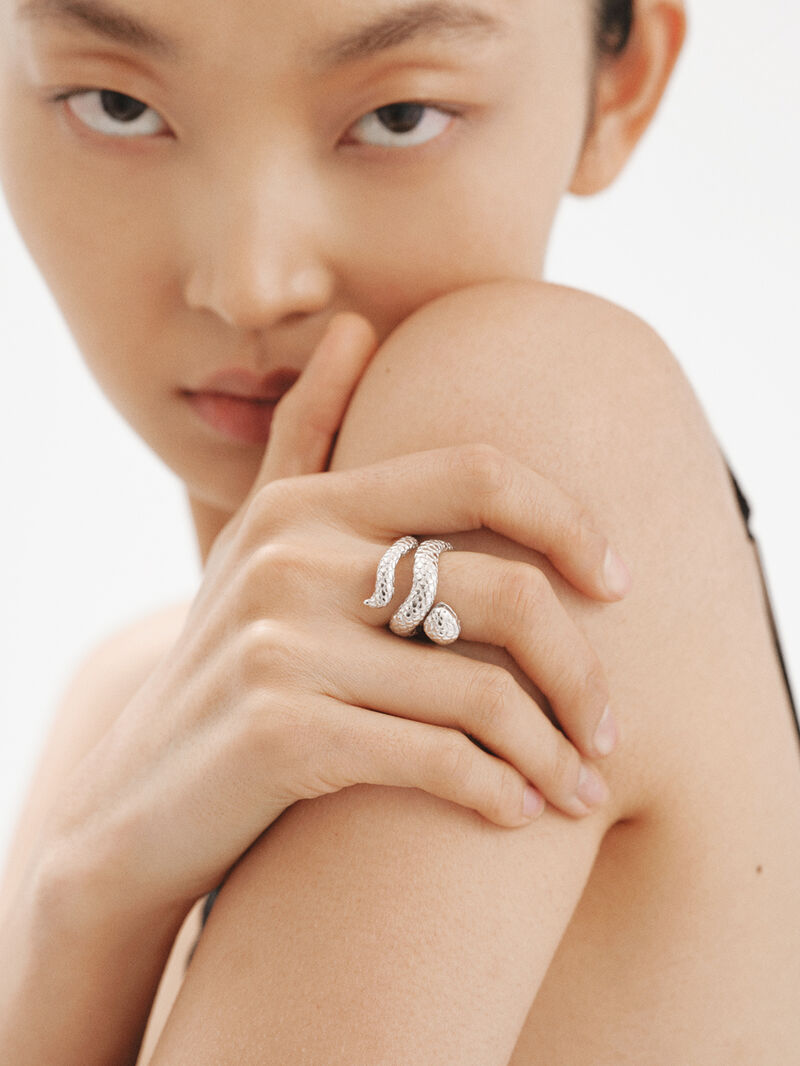 Wide 925 silver ring in the shape of a snake. image number 1