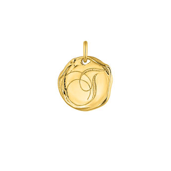 Gold-plated silver T initial medallion charm  , J04641-02-T,hi-res