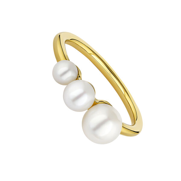 Gold plated silver pearl ring, J04729-02-WP,hi-res