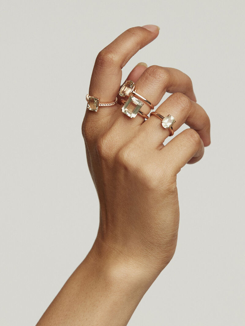 Medium-sized silver 925 hoop earrings plated in 18K rose gold with green quartz. image number 1
