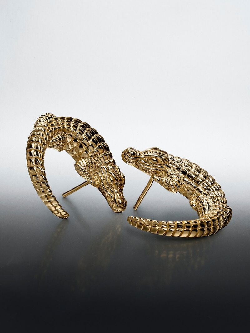 925 silver earrings in 18K yellow gold shaped like crocodile image number 8