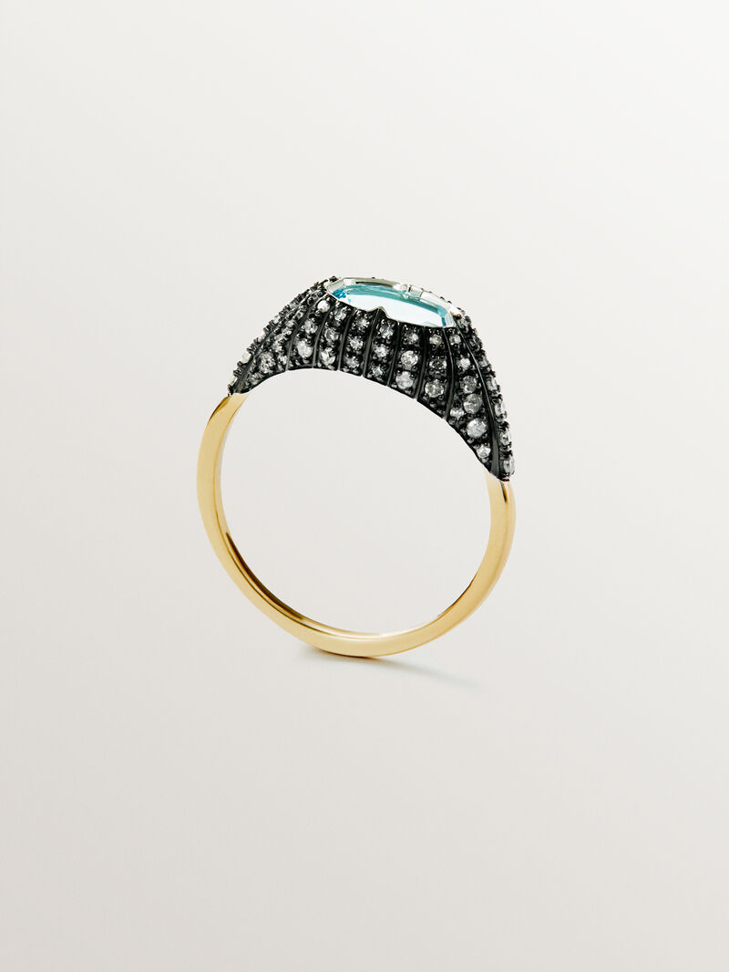 9K White and Yellow Gold Ring with Blue Topaz and Diamonds image number 4