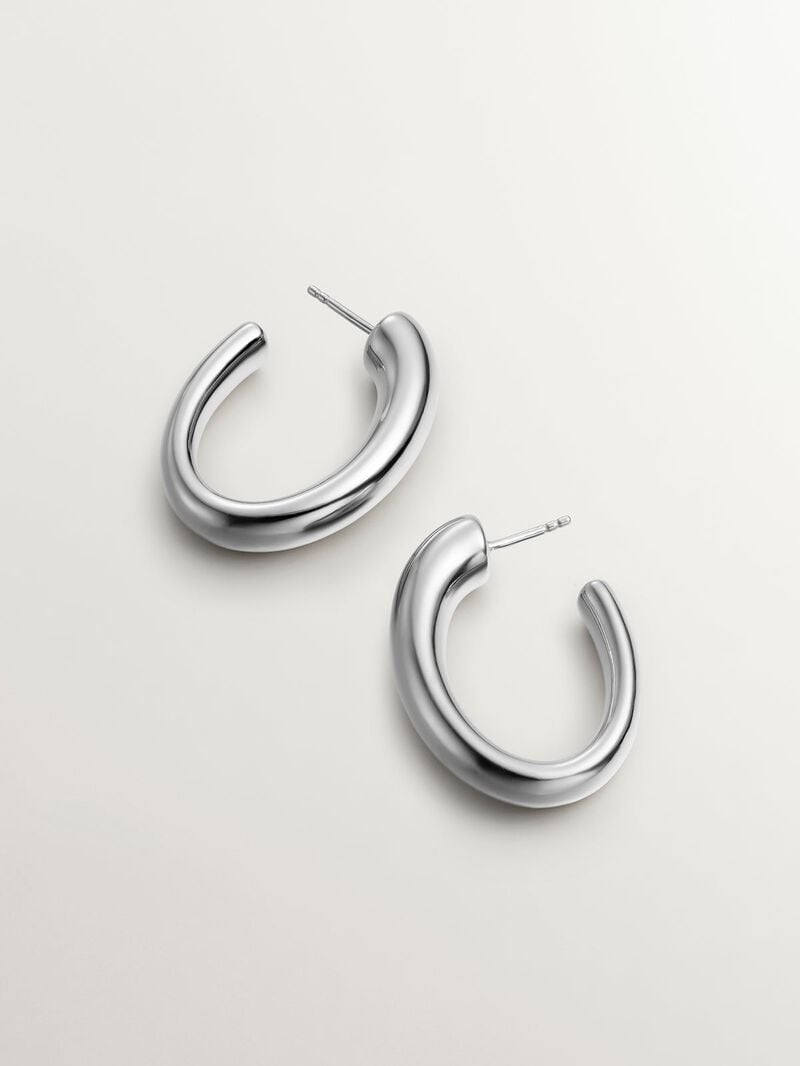 Large and thick 925 silver hoop earrings with an oval shape image number 2