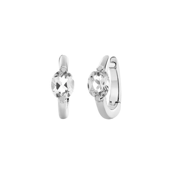 Mini silver hoop earrings with white topaz , J03272-01-WT,hi-res
