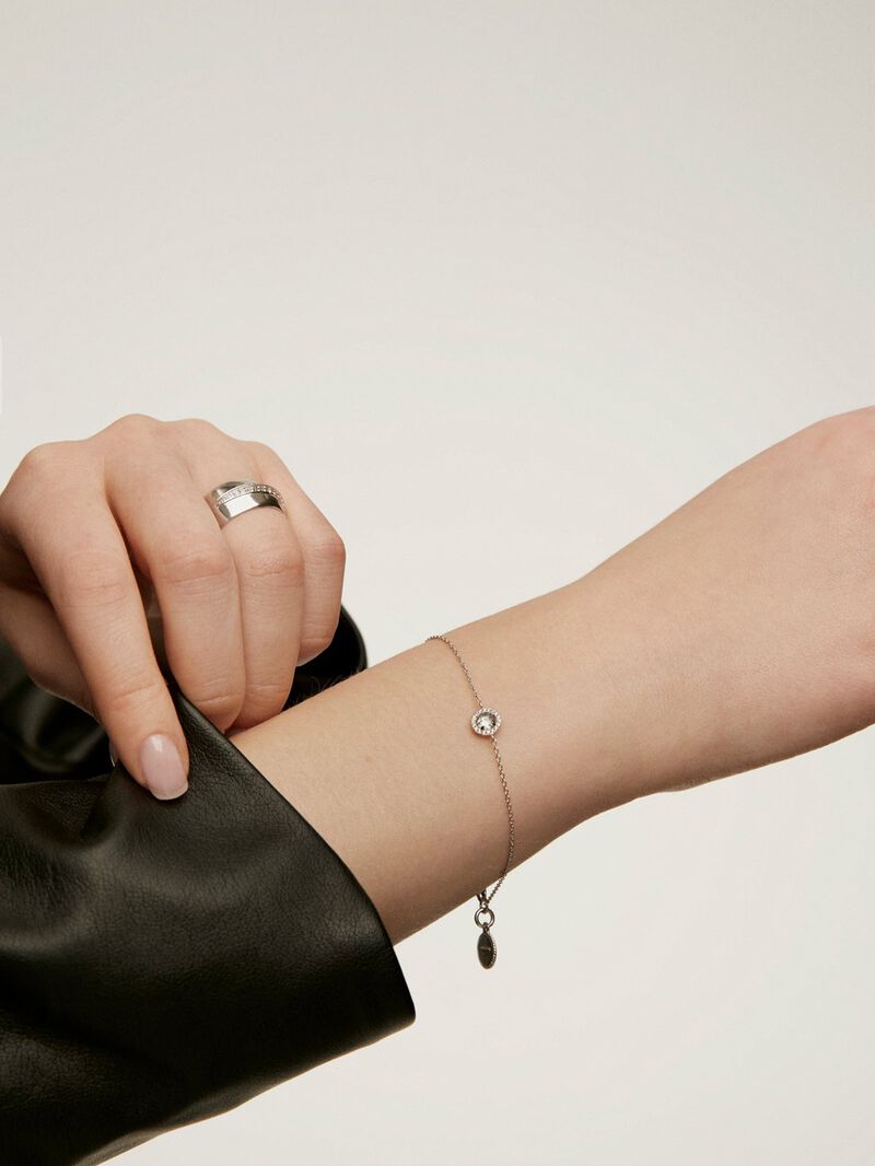 925 Silver bracelet with white sapphires and blue topaz. image number 5