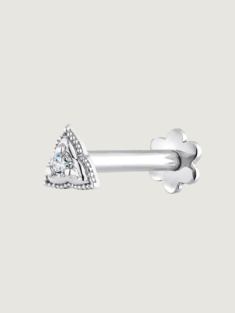 18K white gold individual earring with diamond and triangular shape. image number 1