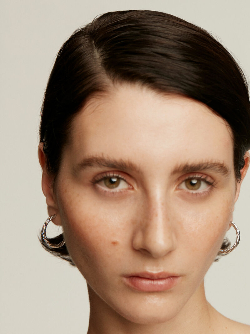 Large 925 sterling silver hoop earrings with fluted texture. image number 1