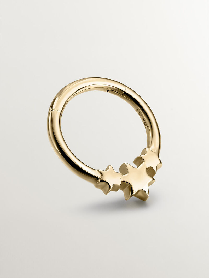 Small 9K yellow gold hoop earring with stars. image number 4