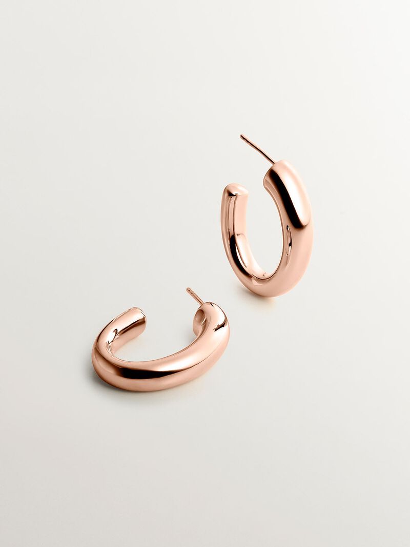Large and thick 925 silver hoop earrings bathed in 18K rose gold with an oval shape. image number 0
