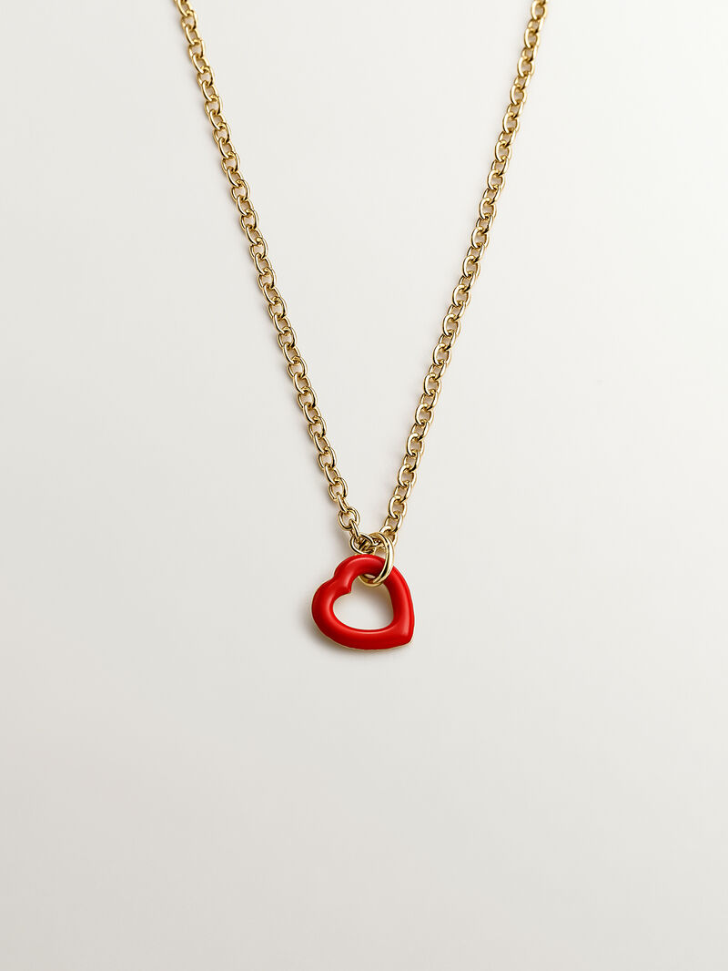 925 Silver pendant bathed in 18K yellow gold with heart and red enamel. image number 0