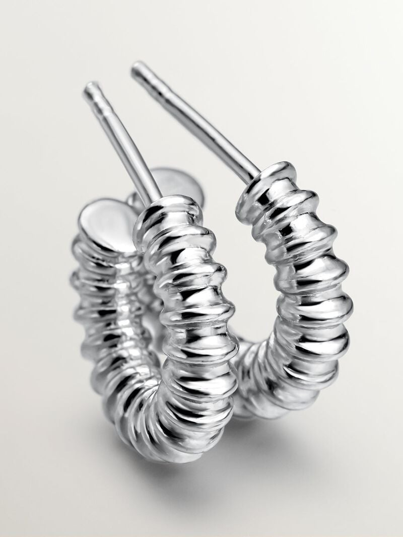 Small 925 silver hoop earrings with embossed finish image number 4