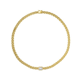 Link necklace in 18k yellow gold-plated silver with a white topaz in the centre and pavé-set white topazes, J04923-02-WT-WT,hi-res