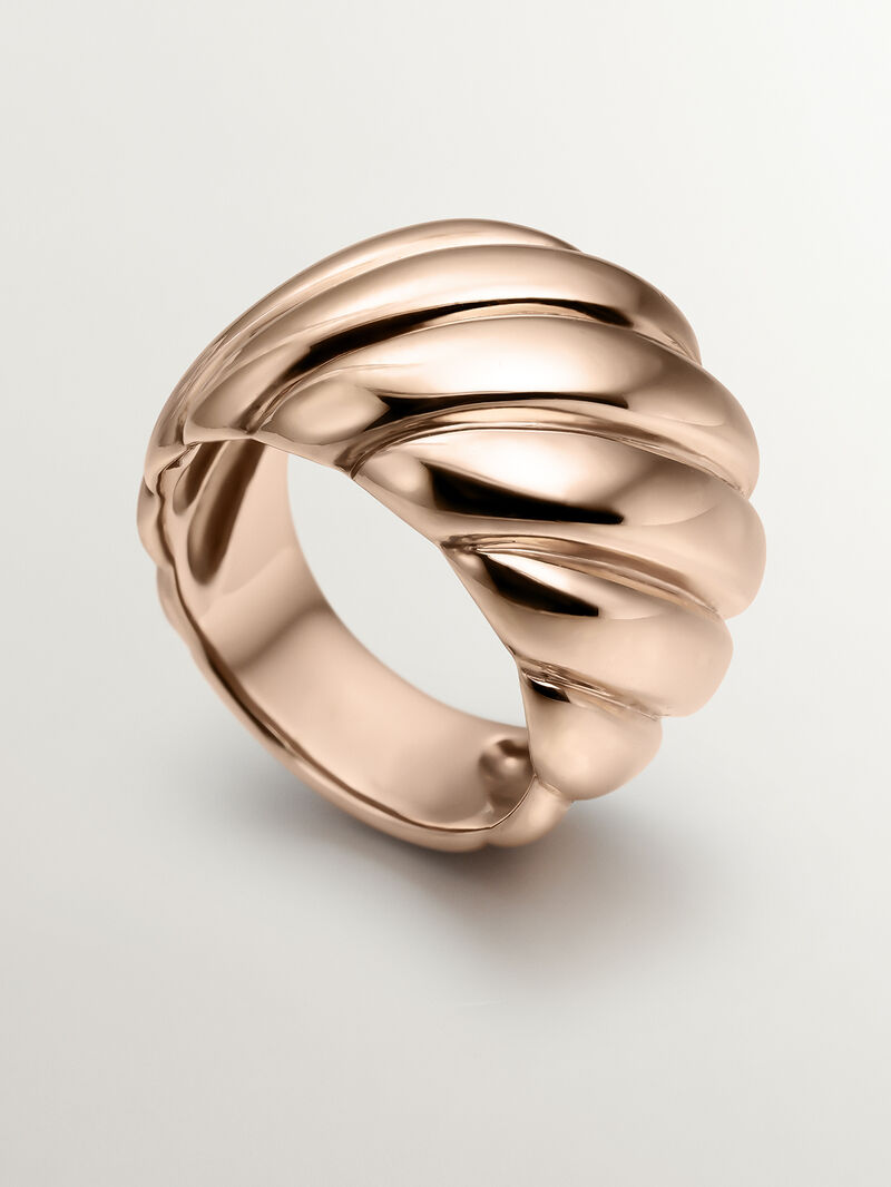 Wide 925 silver ring plated in 18K rose gold with diagonal relief. image number 2