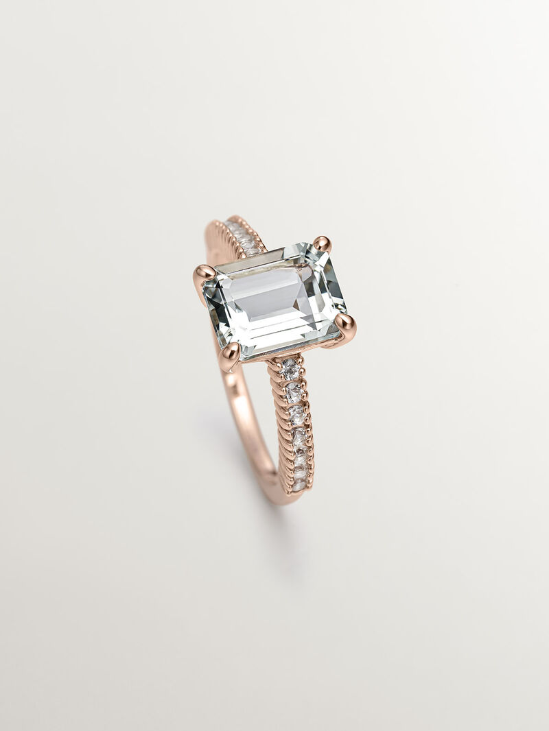 925 Silver ring bathed in 18K rose gold with green quartz and white topaz. image number 4