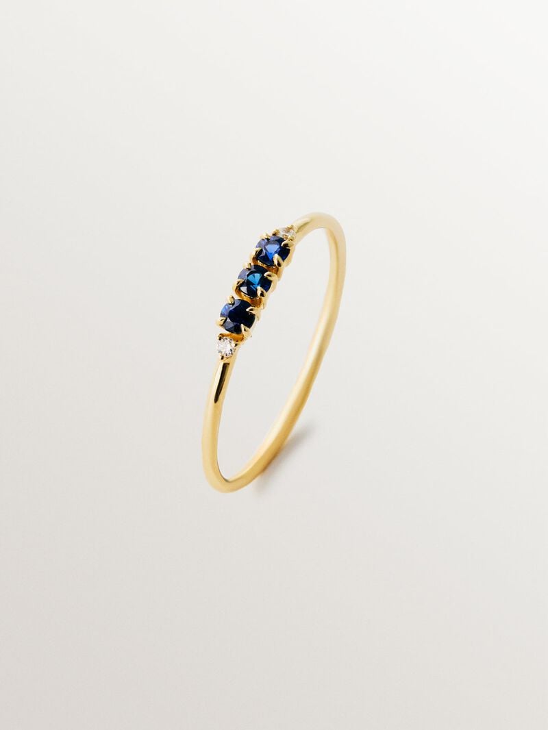 9K yellow gold ring with sapphires and diamonds image number 0