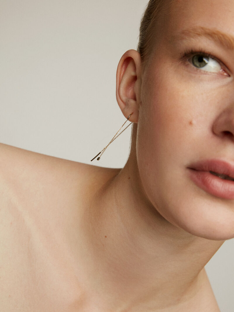Single long 9K yellow gold earring with chain image number 3