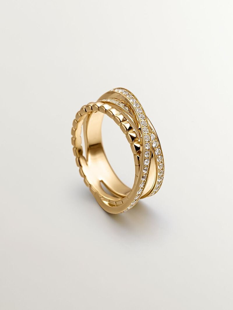 Multi-arm crossed ring of 925 silver bathed in 18K yellow gold with topazes image number 4