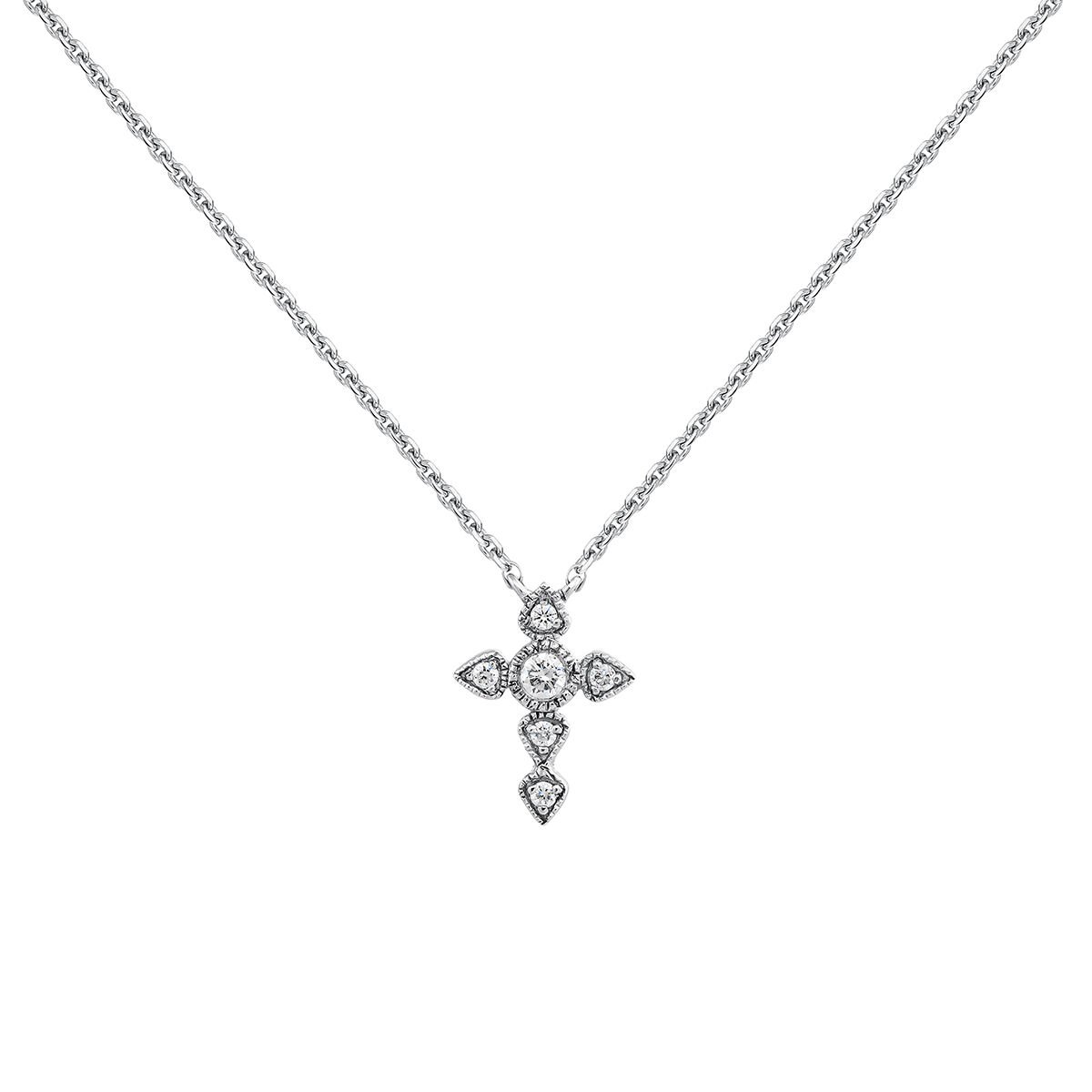 Long white gold diamond cross necklace 0.045 ct , J03927-01, hi-res