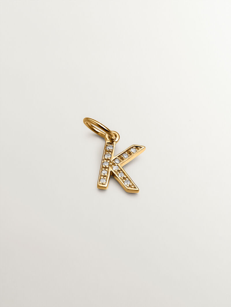 925 Silver charm bathed in 18K yellow gold and white topaz initial K image number 0