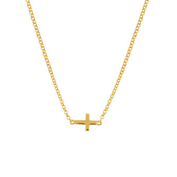 Gold plated simple cross necklace , J00653-02,hi-res