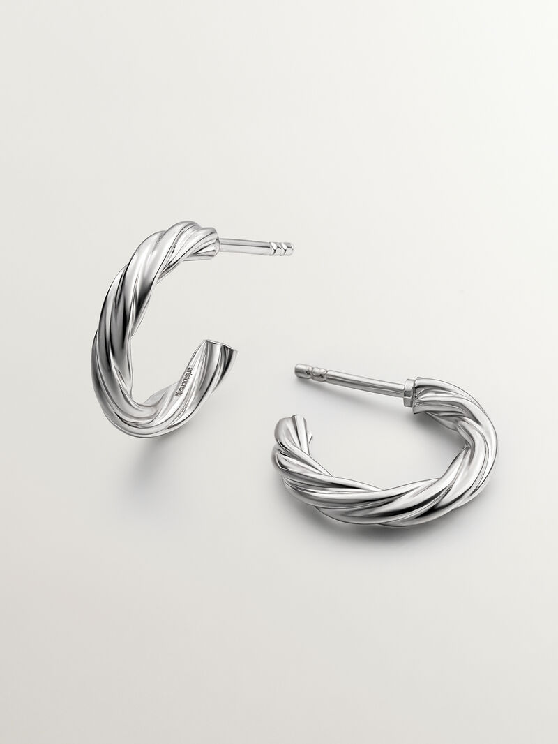 925 Silver hoop earrings with gallooned finish. image number 2