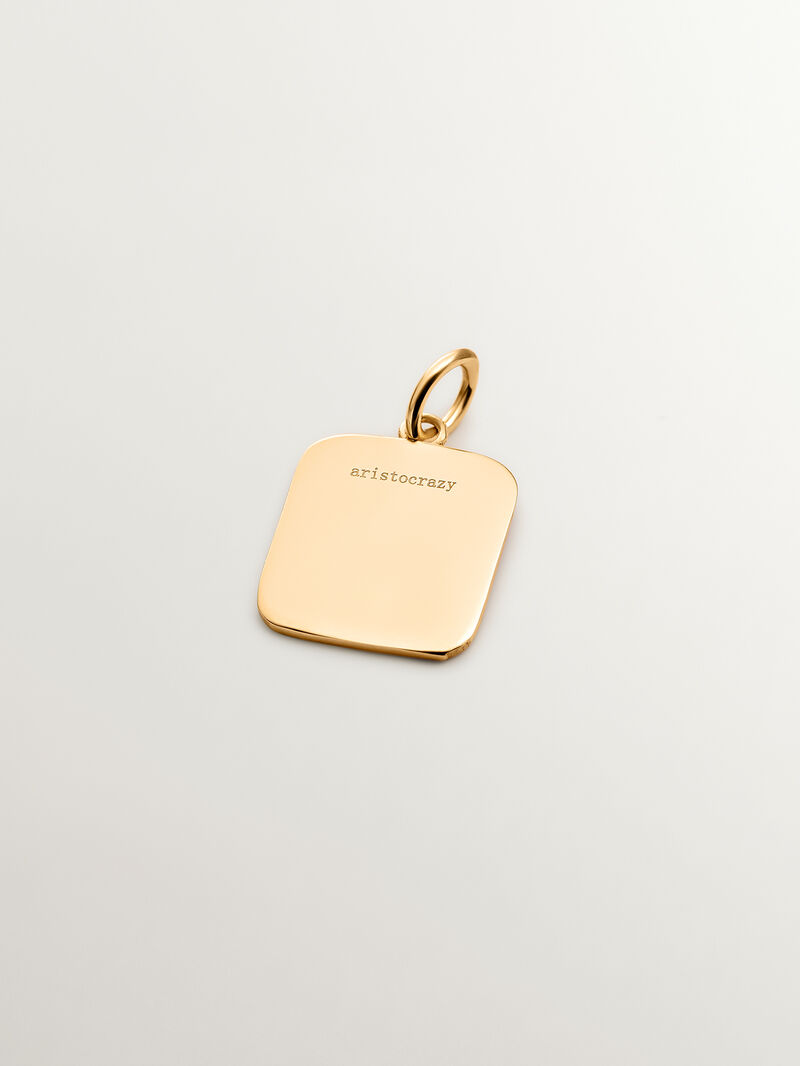 18K yellow gold plated 925 sterling silver charm with T initial and red enamel in square shape image number 1