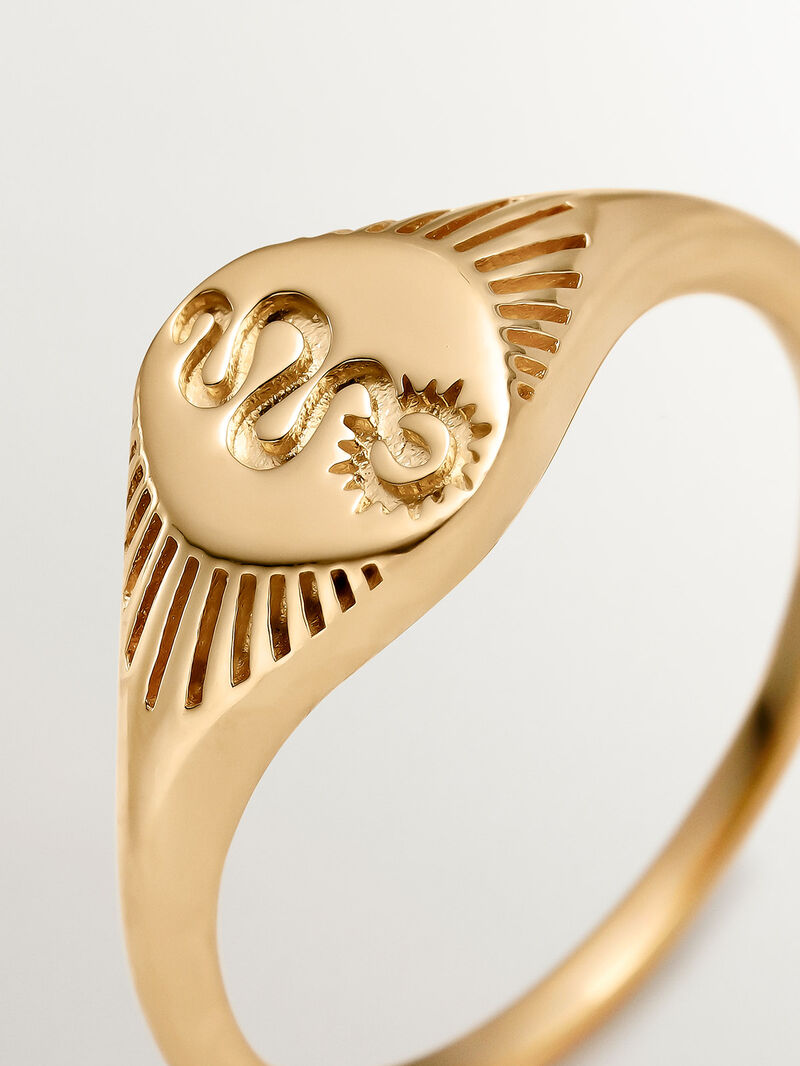 925 Silver seal ring dipped in 18K Yellow Gold with Snake image number 4